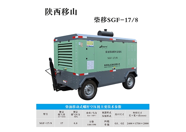 17立方8公斤140千瓦柴油移動螺桿空壓機